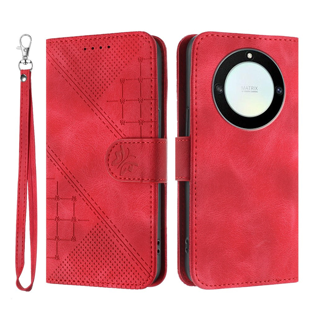 For Honor Magic5 Lite 5G / Honor X9a 5G / Honor X40 5G Leather Wallet Case Butterfly Flower Imprinted Phone Cover with Strap