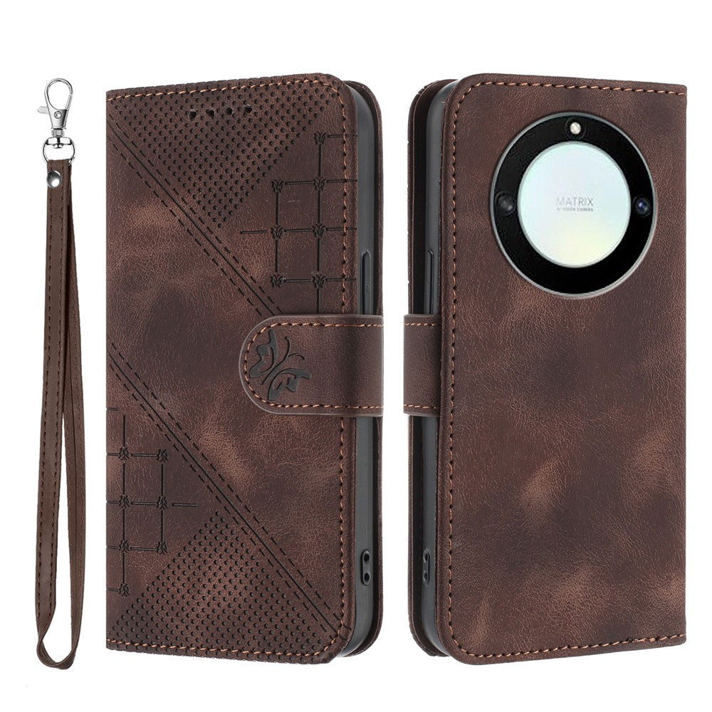 For Honor Magic5 Lite 5G / Honor X9a 5G / Honor X40 5G Leather Wallet Case Butterfly Flower Imprinted Phone Cover with Strap