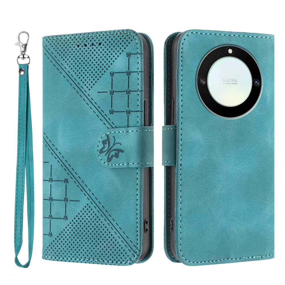 For Honor Magic5 Lite 5G / Honor X9a 5G / Honor X40 5G Leather Wallet Case Butterfly Flower Imprinted Phone Cover with Strap