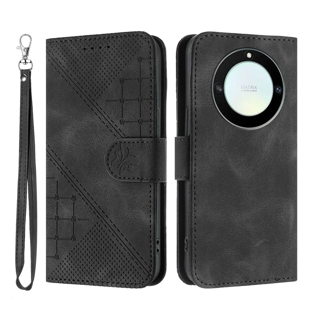 For Honor Magic5 Lite 5G / Honor X9a 5G / Honor X40 5G Leather Wallet Case Butterfly Flower Imprinted Phone Cover with Strap
