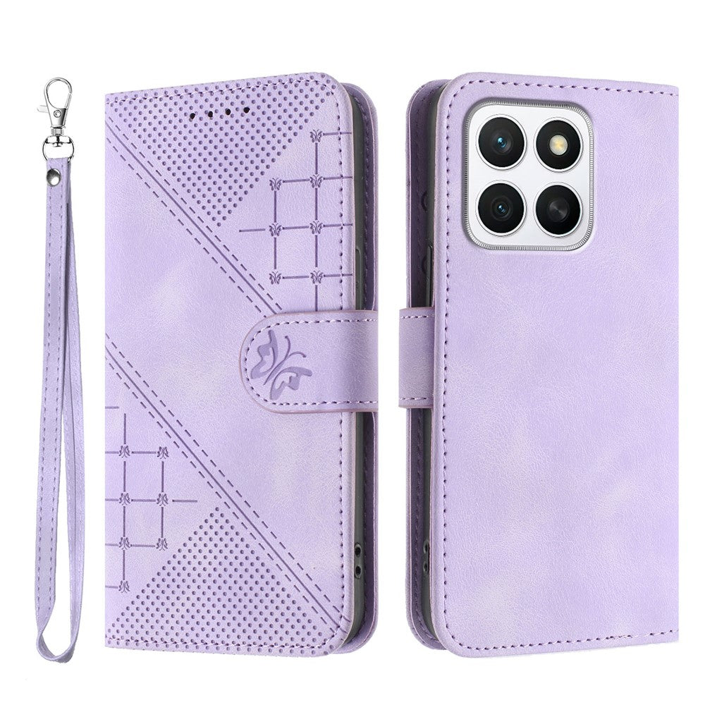 For Honor X8b 4G / Honor X8c 4G Leather Wallet Case Butterfly Flower Imprinted Phone Cover with Strap