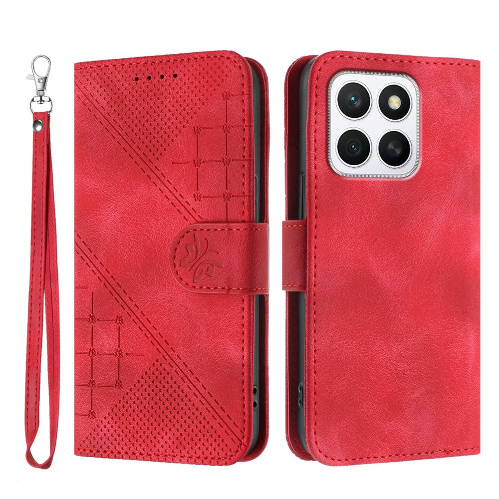 For Honor X8b 4G / Honor X8c 4G Leather Wallet Case Butterfly Flower Imprinted Phone Cover with Strap