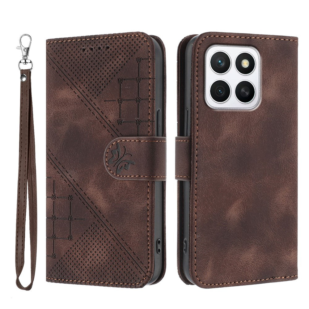 For Honor X8b 4G / Honor X8c 4G Leather Wallet Case Butterfly Flower Imprinted Phone Cover with Strap