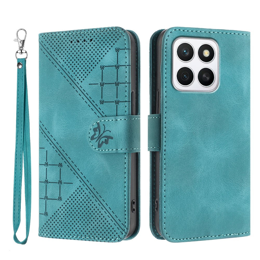 For Honor X8b 4G / Honor X8c 4G Leather Wallet Case Butterfly Flower Imprinted Phone Cover with Strap