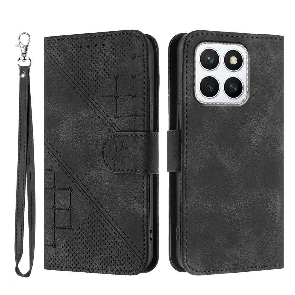 For Honor X8b 4G / Honor X8c 4G Leather Wallet Case Butterfly Flower Imprinted Phone Cover with Strap