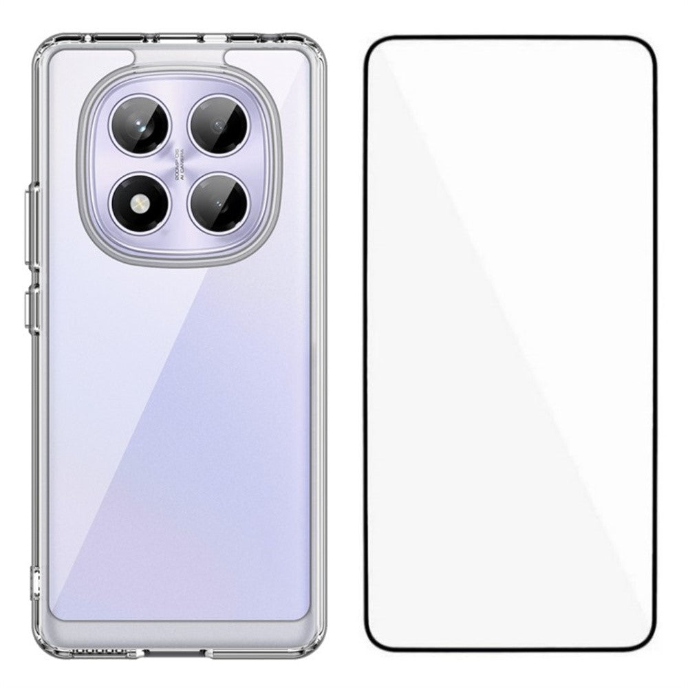 WANLONFENG MF-serien til Xiaomi Redmi Note 14 Pro 4G, gennemsigtigt TPU- og akryletui med hærdet glasfilm
