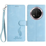 For Honor Magic7 Lite 5G / X9c 5G / X60 Pro 5G Case Imprinted Feather PU Leather Wallet Phone Cover with Wrist Strap