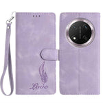 For Honor Magic7 Lite 5G / X9c 5G / X60 Pro 5G Case Imprinted Feather PU Leather Wallet Phone Cover with Wrist Strap