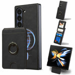 Til Samsung Galaxy Z Fold5 5G magnetisk cover PC + PU telefonbagside med aftagelig kortholder