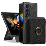 Til Samsung Galaxy Z Fold5 5G magnetisk cover PC + PU telefonbagside med aftagelig kortholder