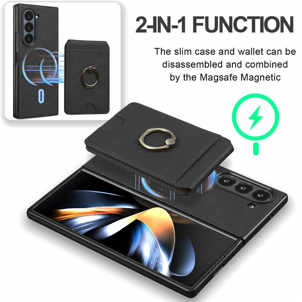 Til Samsung Galaxy Z Fold5 5G magnetisk cover PC + PU telefonbagside med aftagelig kortholder