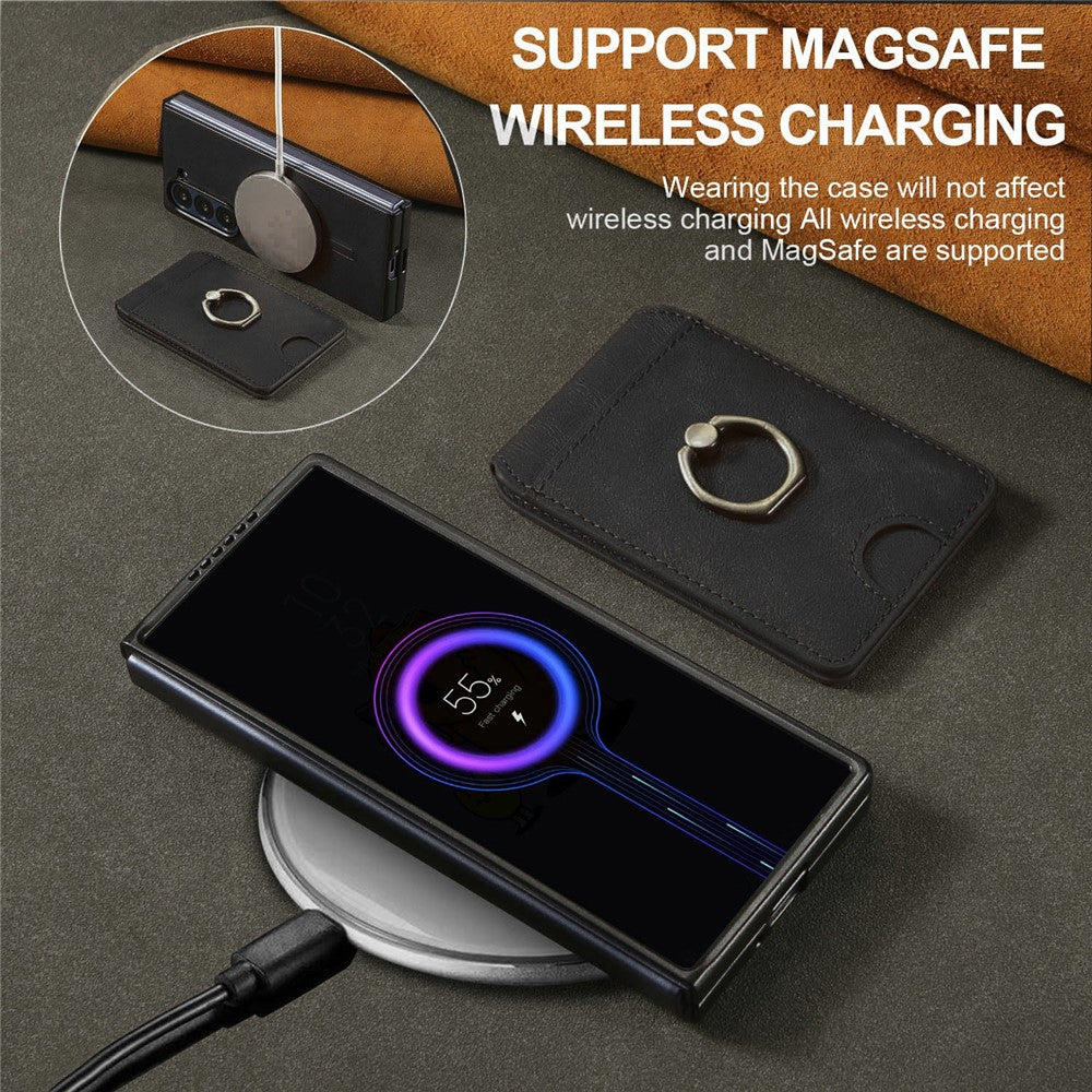 Til Samsung Galaxy Z Fold5 5G magnetisk cover PC + PU telefonbagside med aftagelig kortholder