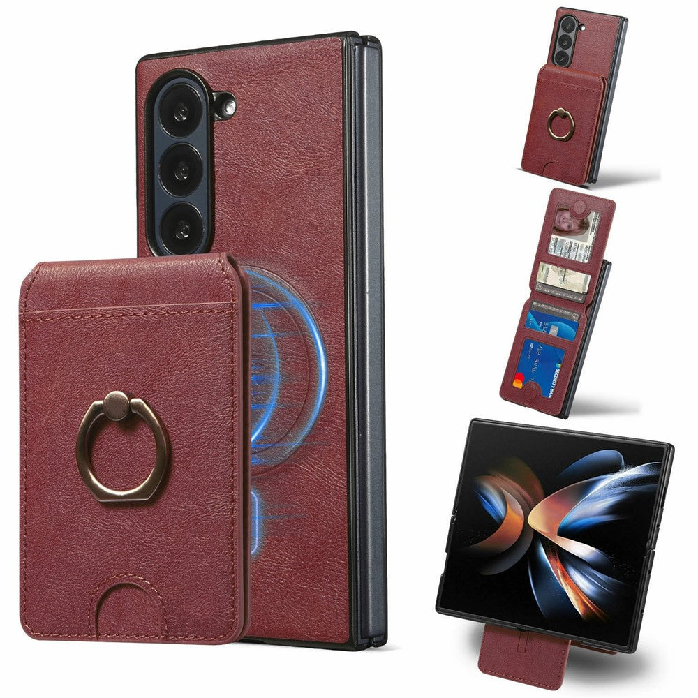 Til Samsung Galaxy Z Fold5 5G magnetisk cover PC + PU telefonbagside med aftagelig kortholder