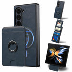 Til Samsung Galaxy Z Fold5 5G magnetisk cover PC + PU telefonbagside med aftagelig kortholder