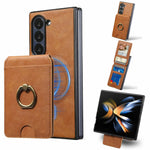 Til Samsung Galaxy Z Fold5 5G magnetisk cover PC + PU telefonbagside med aftagelig kortholder