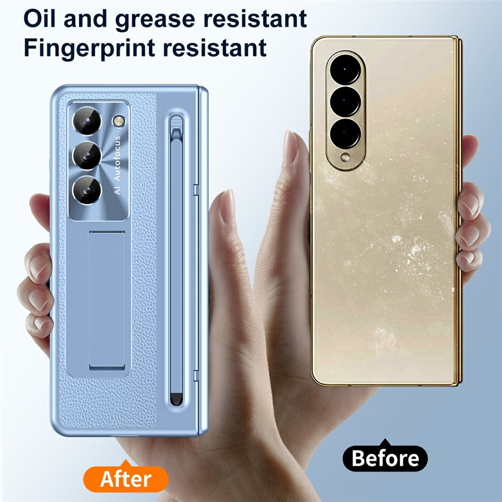 For Samsung Galaxy Z Fold5 5G Case Electroplating Edge PC + PU + Glass Film Phone Cover with Stylus