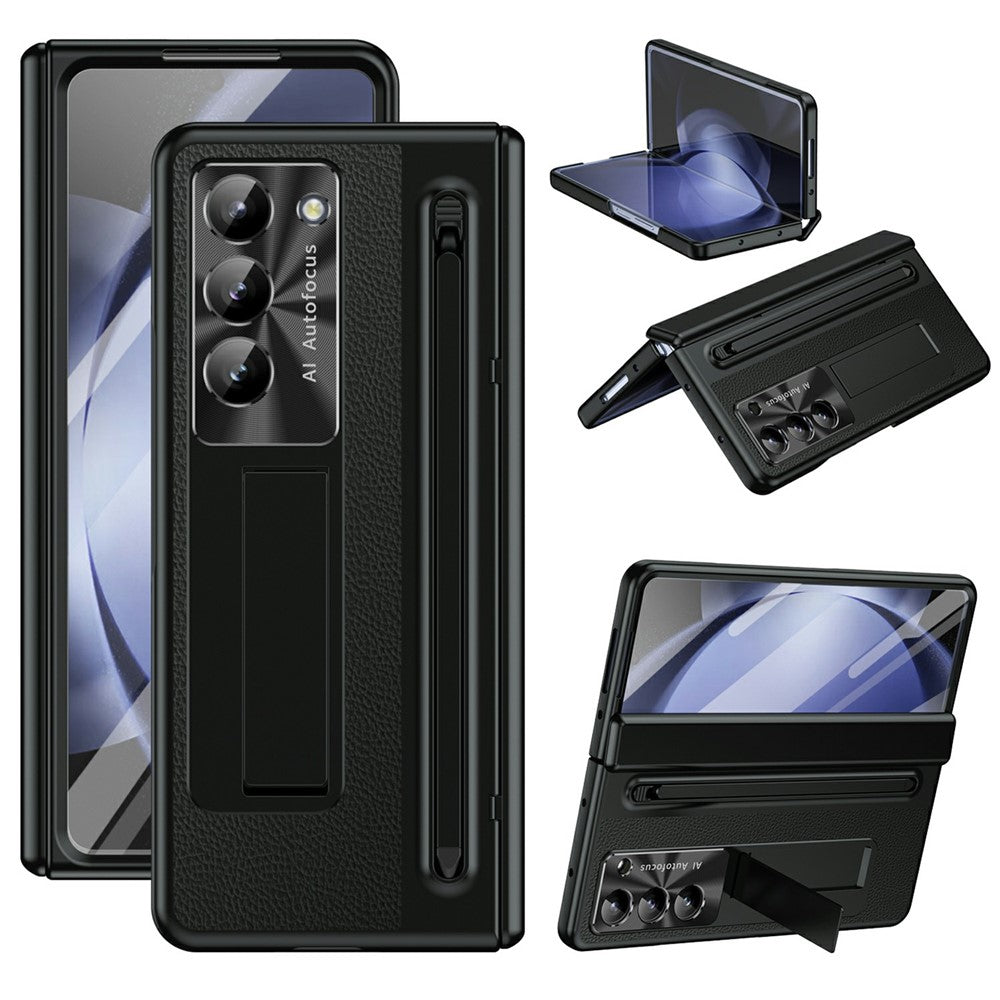 For Samsung Galaxy Z Fold5 5G Case Electroplating Edge PC + PU + Glass Film Phone Cover with Stylus
