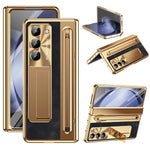 For Samsung Galaxy Z Fold5 5G Case Electroplating Edge PC + PU + Glass Film Phone Cover with Stylus