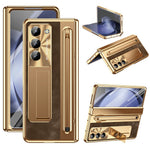 For Samsung Galaxy Z Fold5 5G Case Electroplating Edge PC + PU + Glass Film Phone Cover with Stylus
