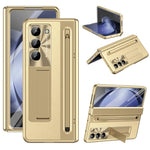 For Samsung Galaxy Z Fold5 5G Case Electroplating Edge PC + PU + Glass Film Phone Cover with Stylus