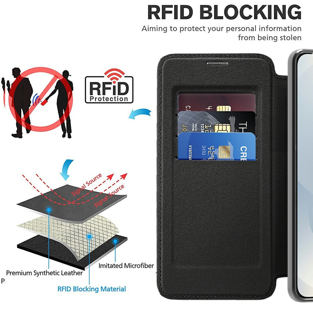 For Samsung Galaxy S25 Edge Magnetic Case RFID Blocking Leather Phone Cover