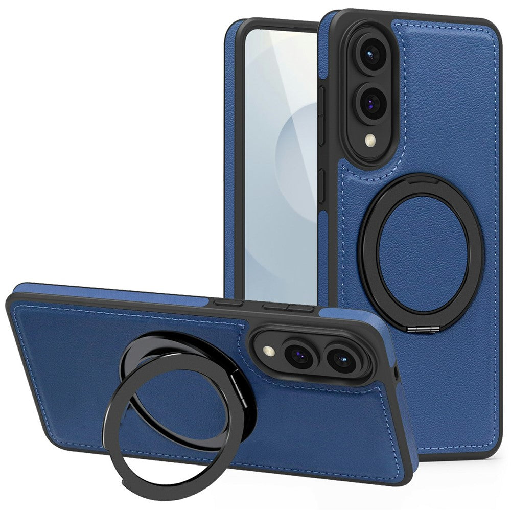 For Samsung Galaxy S25 Edge Case with Ring Kickstand Magnetic Case PU Leather Back Cover