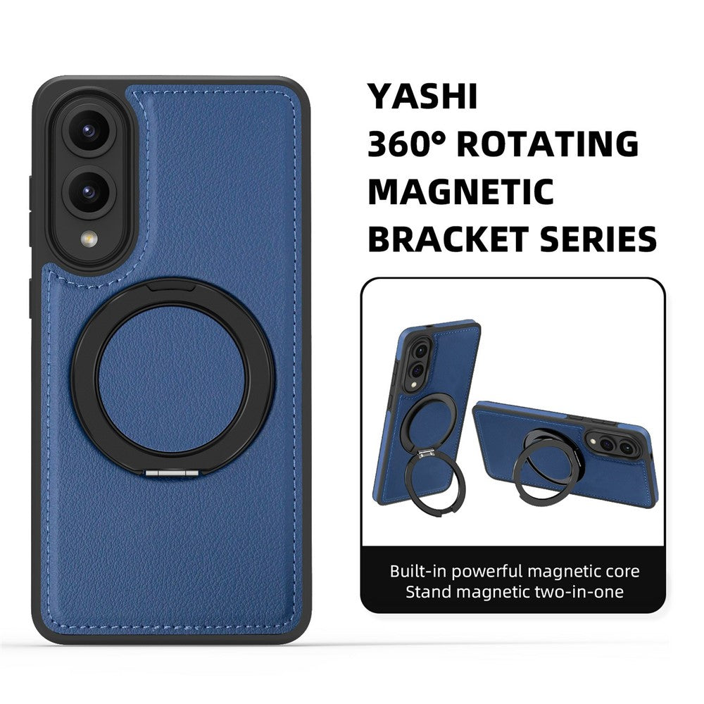 For Samsung Galaxy S25 Edge Case with Ring Kickstand Magnetic Case PU Leather Back Cover