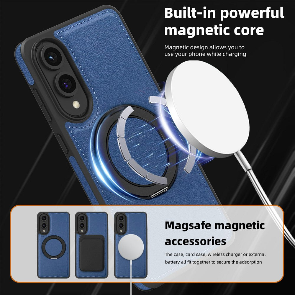 For Samsung Galaxy S25 Edge Case with Ring Kickstand Magnetic Case PU Leather Back Cover