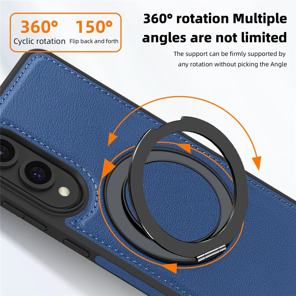 For Samsung Galaxy S25 Edge Case with Ring Kickstand Magnetic Case PU Leather Back Cover
