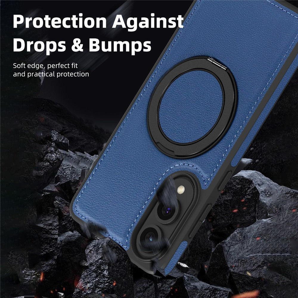 For Samsung Galaxy S25 Edge Case with Ring Kickstand Magnetic Case PU Leather Back Cover