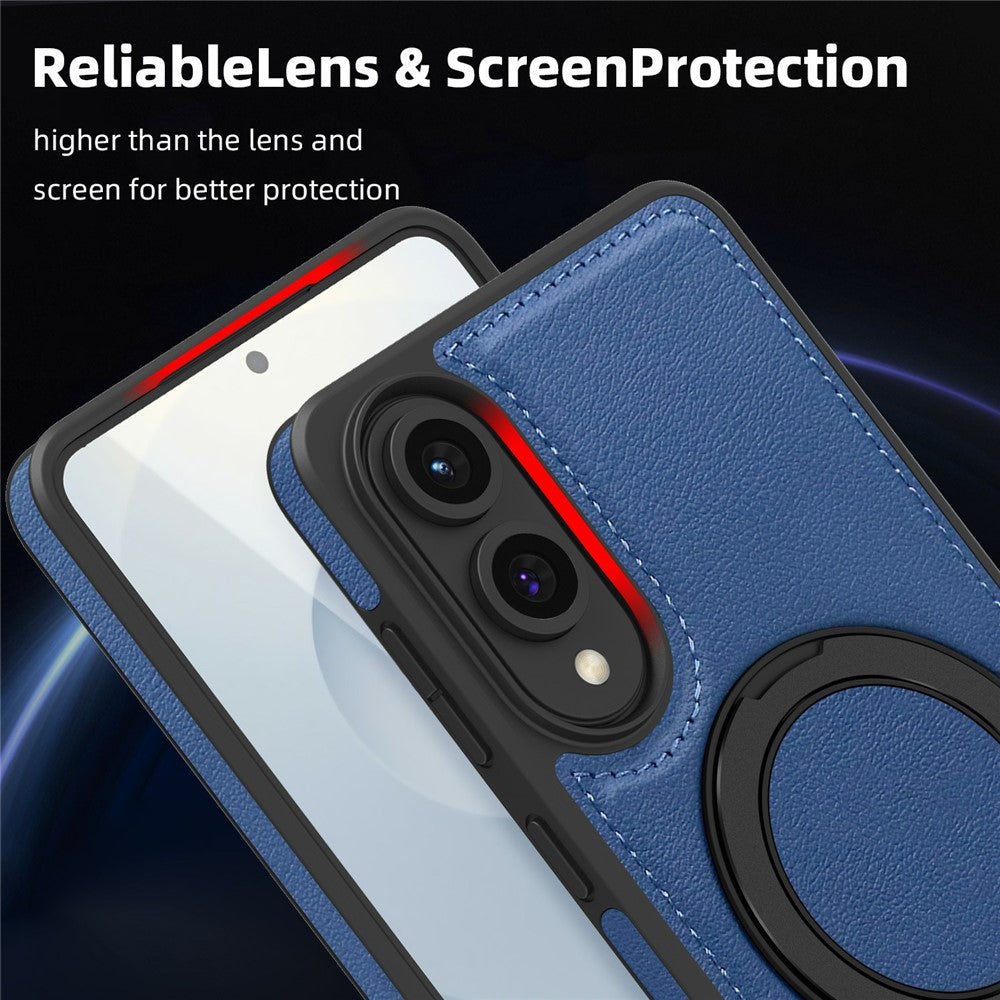 For Samsung Galaxy S25 Edge Case with Ring Kickstand Magnetic Case PU Leather Back Cover