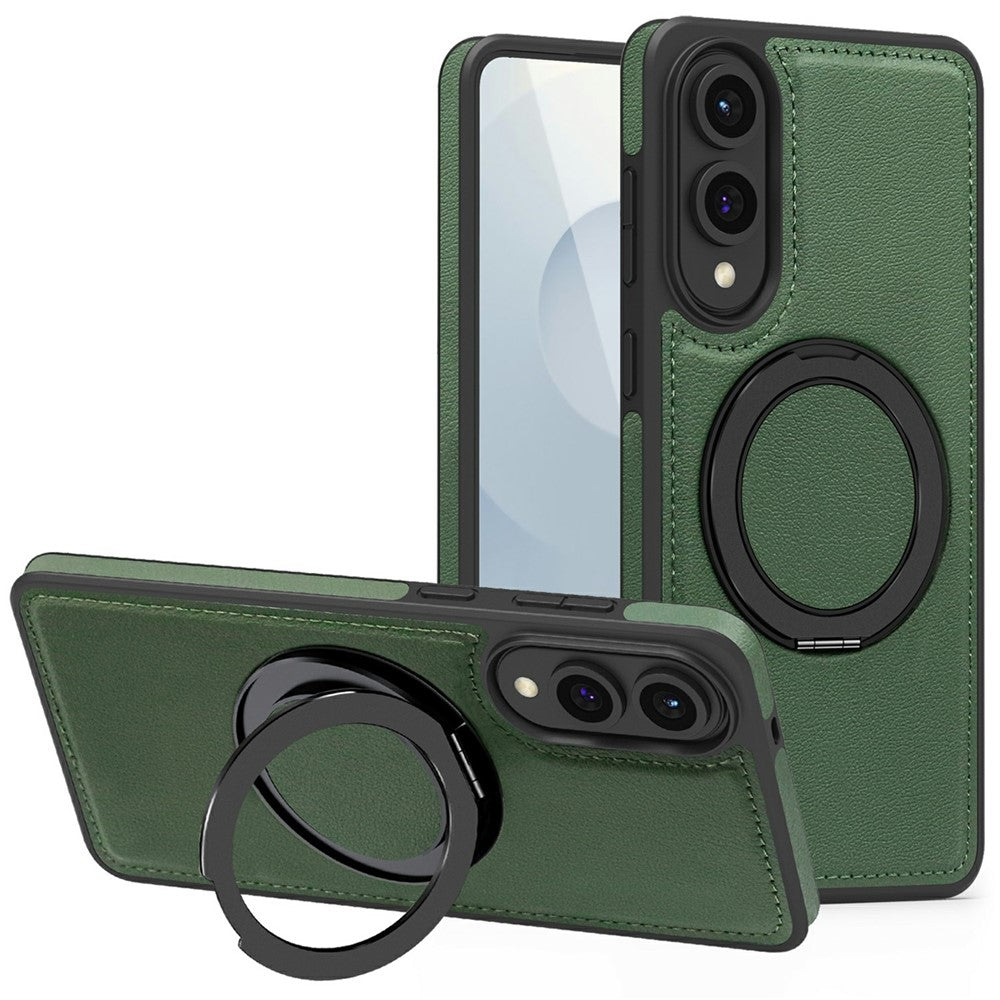 For Samsung Galaxy S25 Edge Case with Ring Kickstand Magnetic Case PU Leather Back Cover