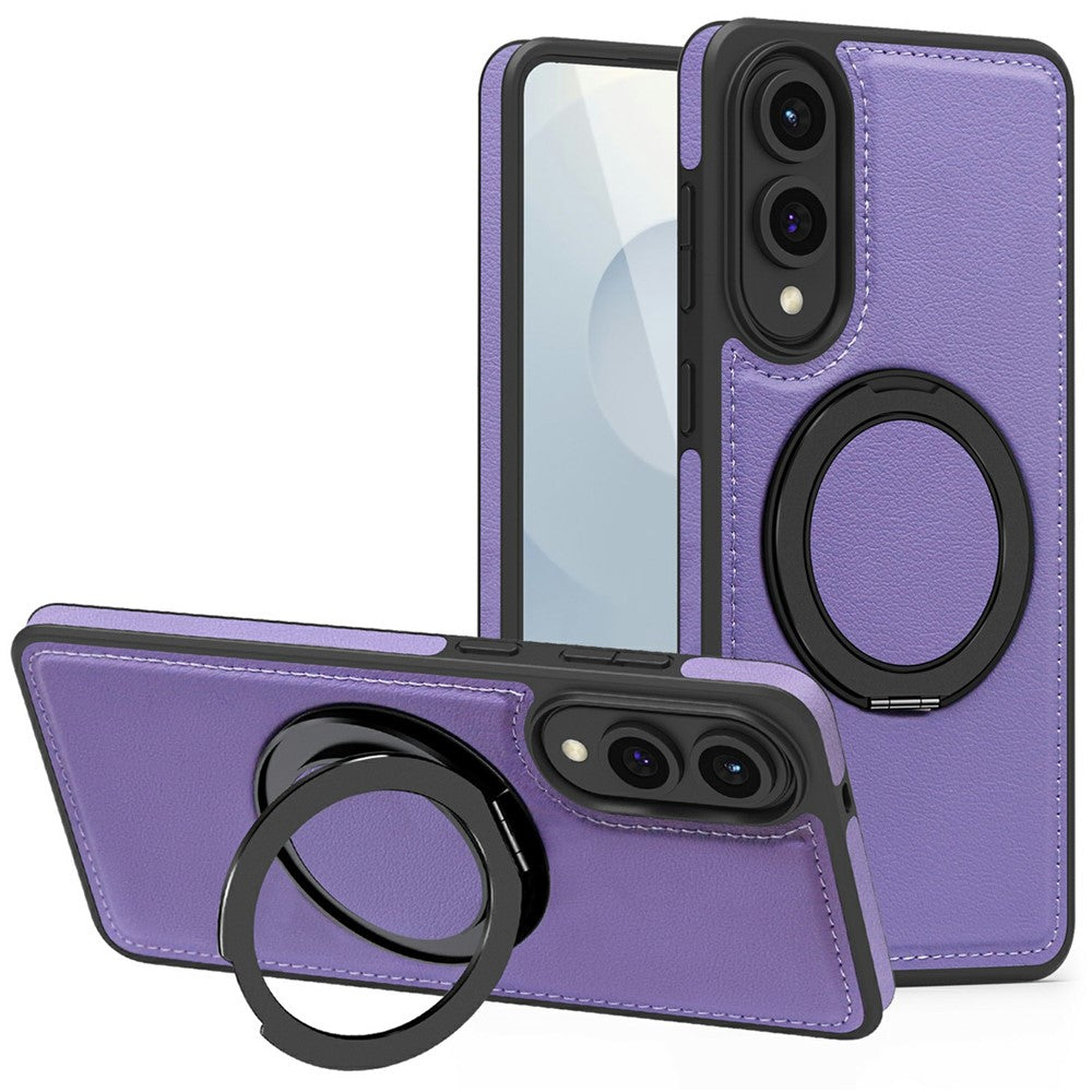 For Samsung Galaxy S25 Edge Case with Ring Kickstand Magnetic Case PU Leather Back Cover