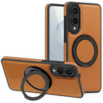 For Samsung Galaxy S25 Edge Case with Ring Kickstand Magnetic Case PU Leather Back Cover