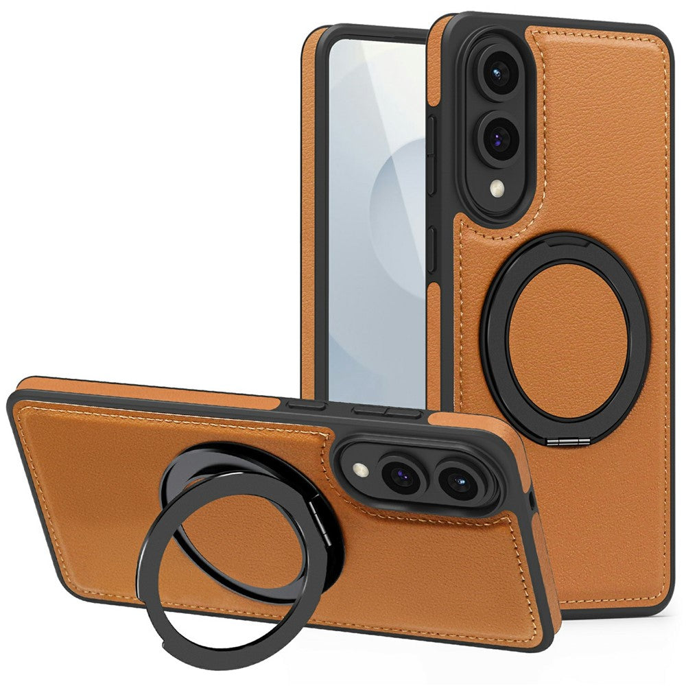 For Samsung Galaxy S25 Edge Case with Ring Kickstand Magnetic Case PU Leather Back Cover