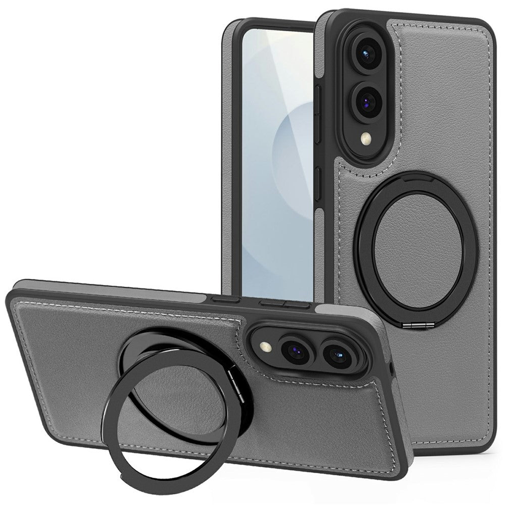 For Samsung Galaxy S25 Edge Case with Ring Kickstand Magnetic Case PU Leather Back Cover