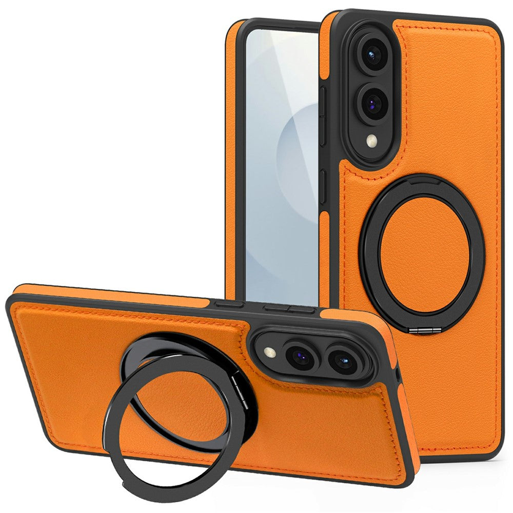 For Samsung Galaxy S25 Edge Case with Ring Kickstand Magnetic Case PU Leather Back Cover
