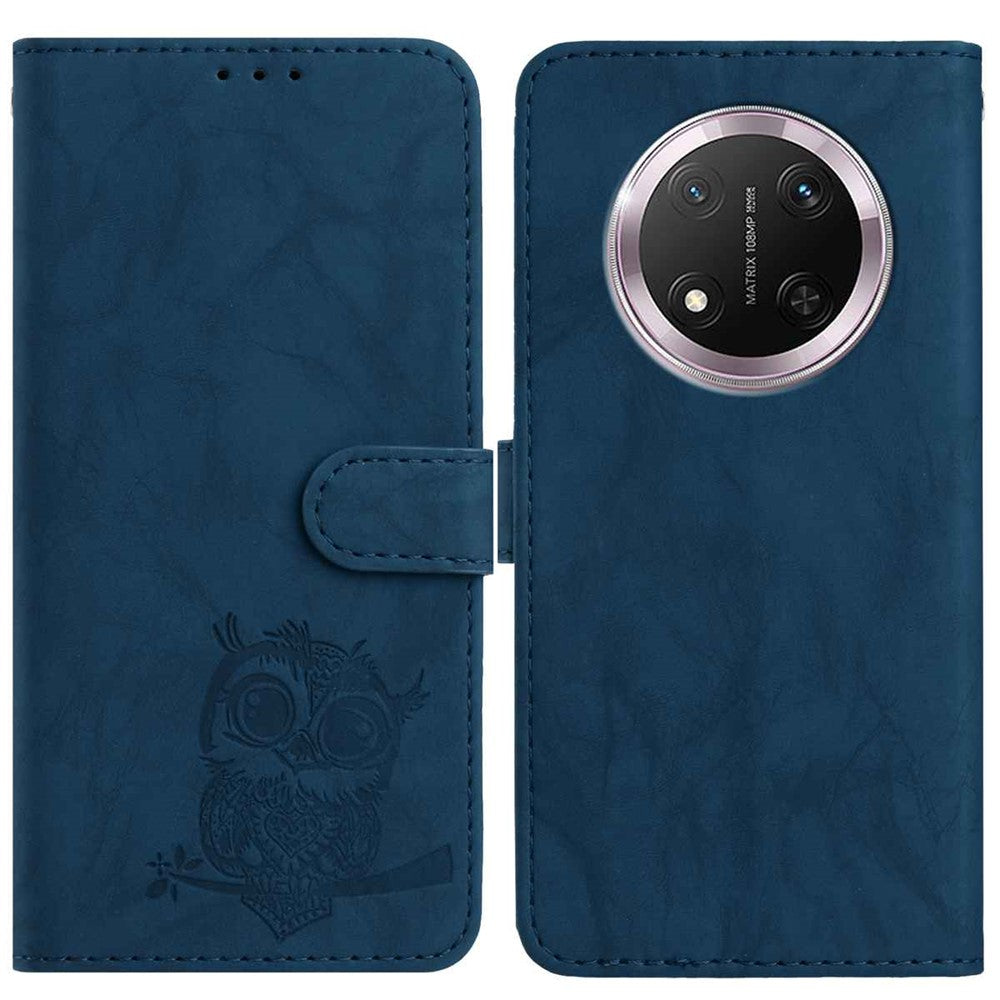 For Honor Magic7 Lite 5G / X9c 5G / X60 Pro 5G Case Owl Imprinted PU Leather Wallet Phone Cover with Wrist Strap