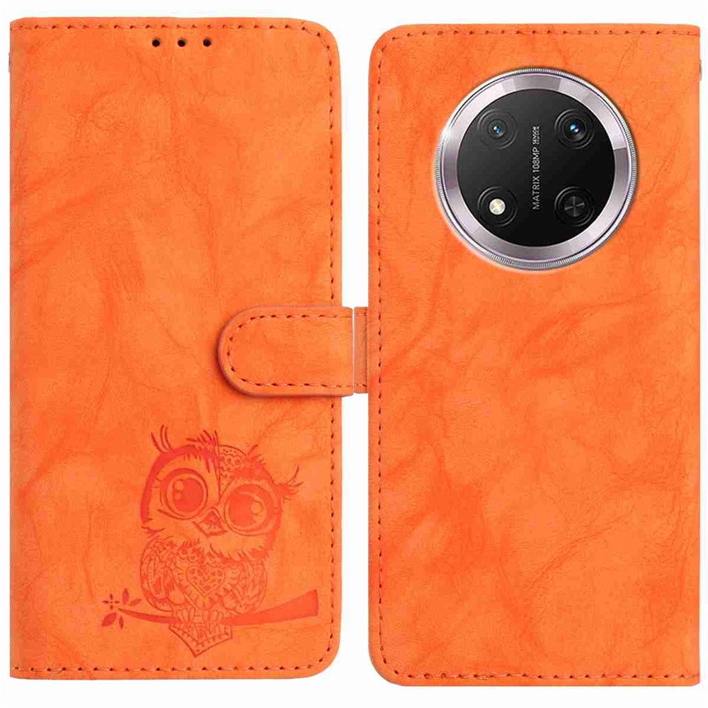 For Honor Magic7 Lite 5G / X9c 5G / X60 Pro 5G Case Owl Imprinted PU Leather Wallet Phone Cover with Wrist Strap