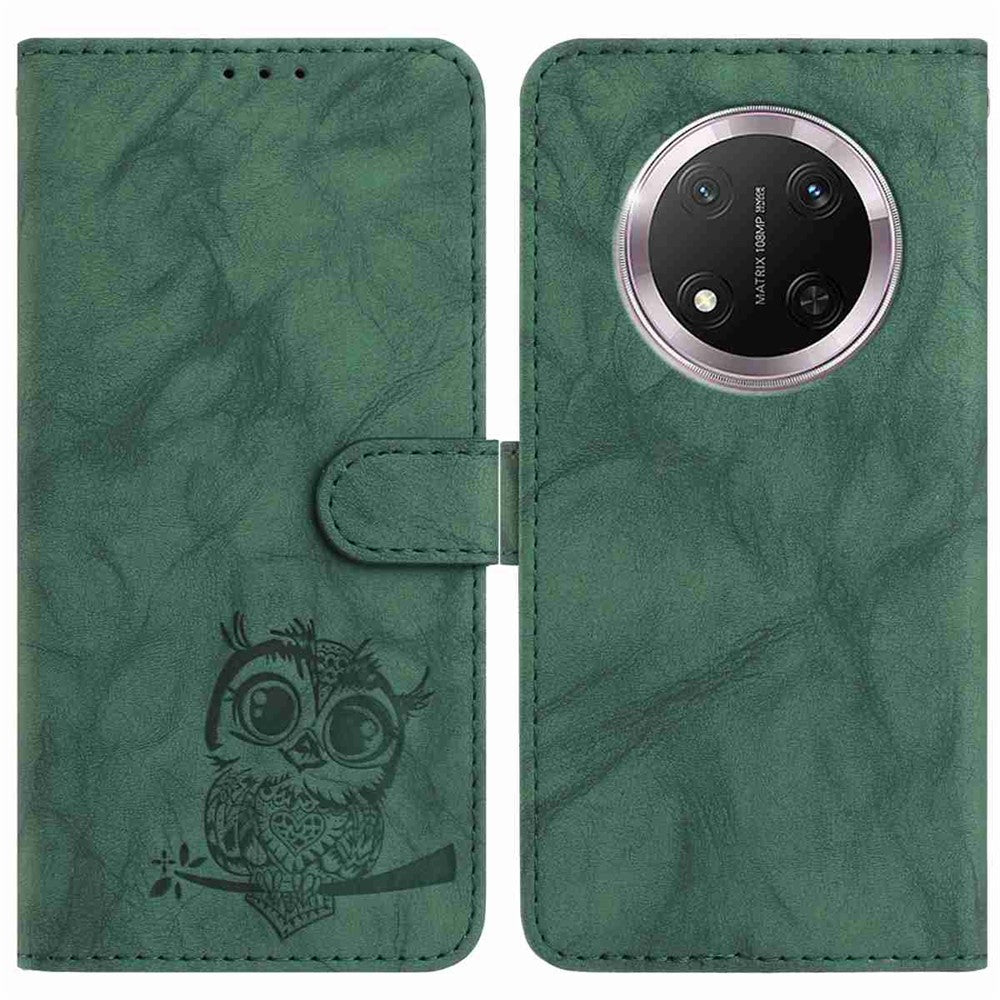 For Honor Magic7 Lite 5G / X9c 5G / X60 Pro 5G Case Owl Imprinted PU Leather Wallet Phone Cover with Wrist Strap