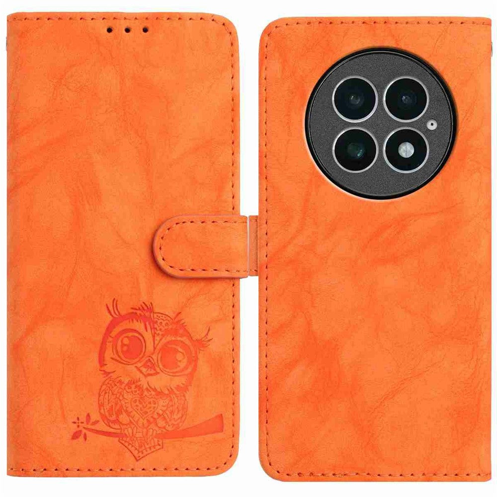 For OnePlus 13 Case Owl Imprinted PU Leather Wallet Phone Cover with Wrist Strap
