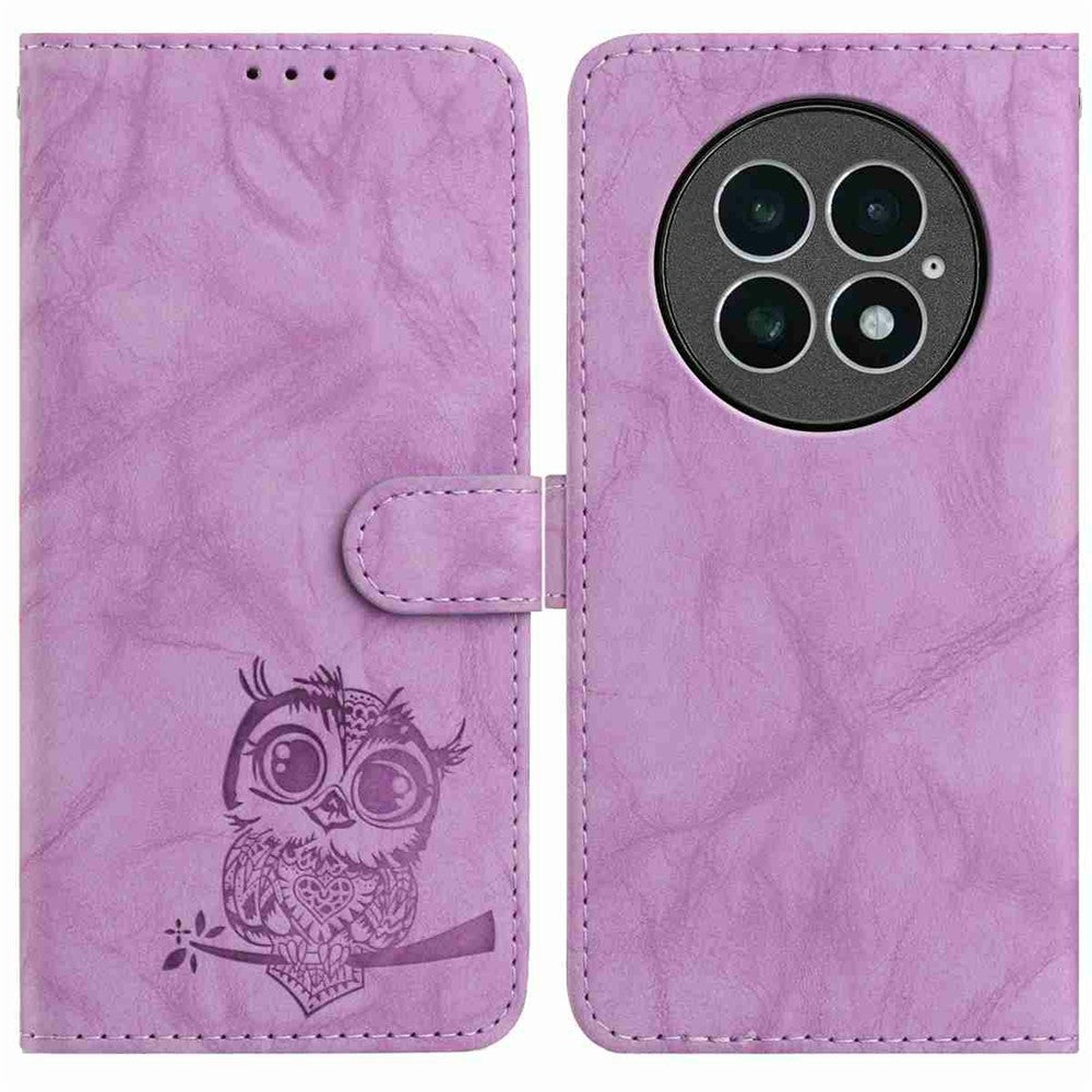 For OnePlus 13 Case Owl Imprinted PU Leather Wallet Phone Cover with Wrist Strap