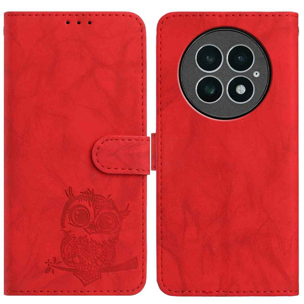 For OnePlus 13 Case Owl Imprinted PU Leather Wallet Phone Cover with Wrist Strap