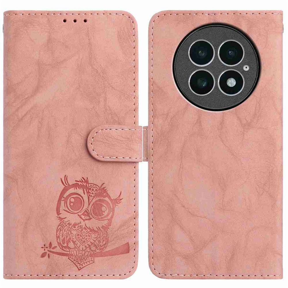 For OnePlus 13 Case Owl Imprinted PU Leather Wallet Phone Cover with Wrist Strap