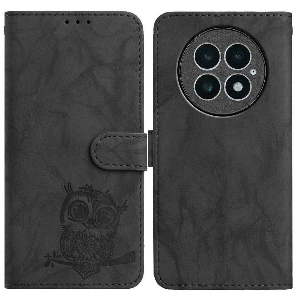 For OnePlus 13 Case Owl Imprinted PU Leather Wallet Phone Cover with Wrist Strap