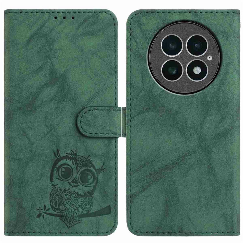 For OnePlus 13 Case Owl Imprinted PU Leather Wallet Phone Cover with Wrist Strap