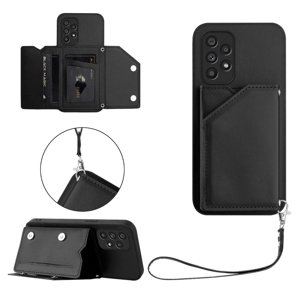 For Samsung Galaxy A53 5G Case Card Holder Kickstand Skin-Touch Phone Cover with Wrist Strap