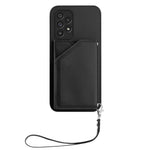 For Samsung Galaxy A53 5G Case Card Holder Kickstand Skin-Touch Phone Cover with Wrist Strap