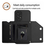 For Samsung Galaxy A53 5G Case Card Holder Kickstand Skin-Touch Phone Cover with Wrist Strap
