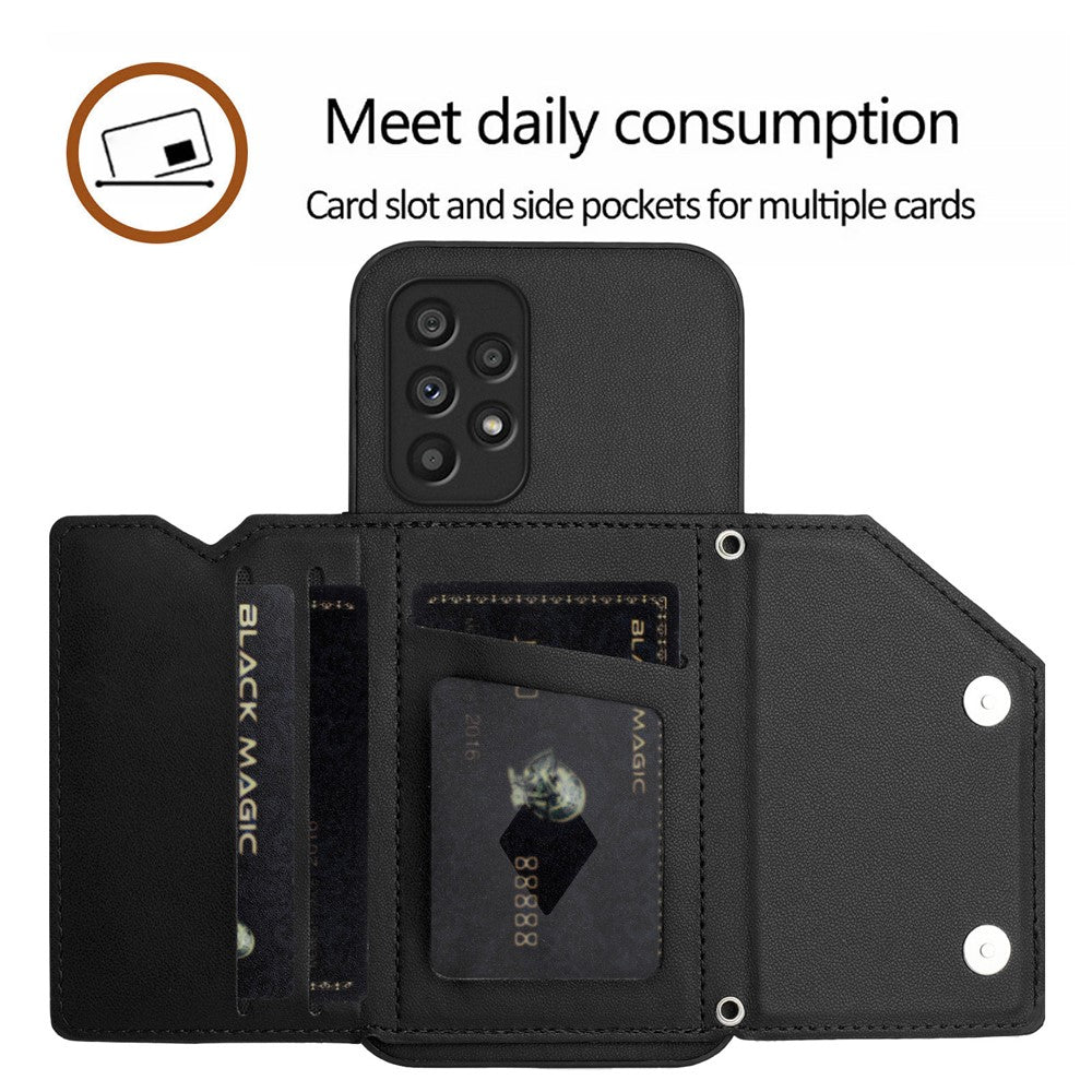 For Samsung Galaxy A53 5G Case Card Holder Kickstand Skin-Touch Phone Cover with Wrist Strap